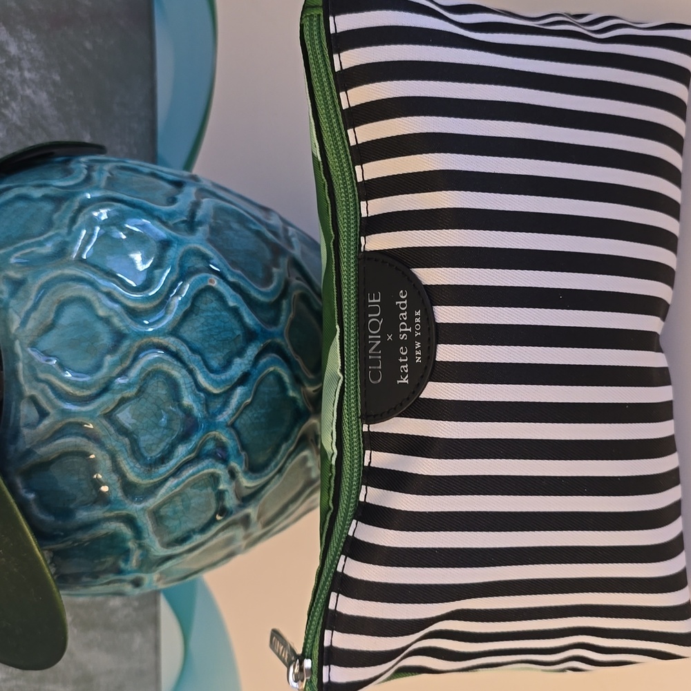 Clinique Black and White Striped Cosmetic Bag